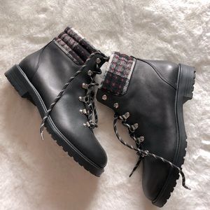 NEW 1901 Leather Black Boots Wool Trim sz 10 🥾